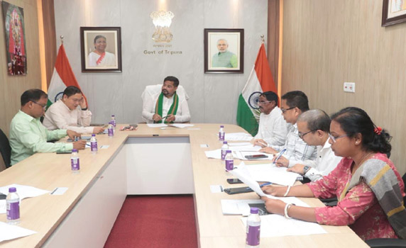 Tripura Transport Minister Sushanta Chowdhury chairs a departmental review meeting.